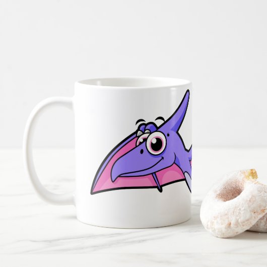 Schattigee afbeelding van een vliegende pterodacty koffiemok (Met donut)
