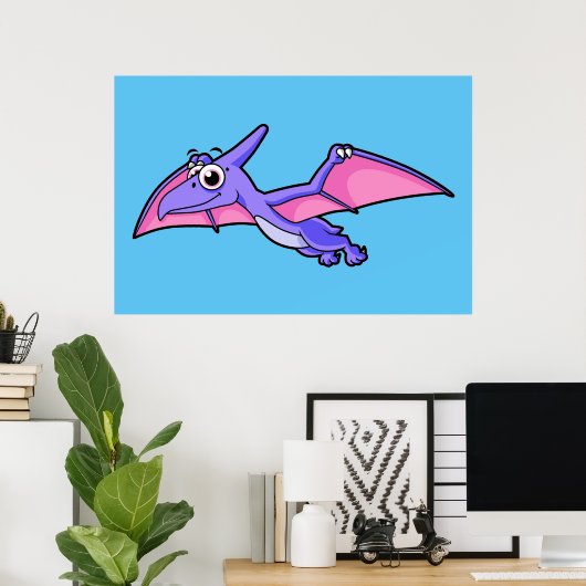 Schattigee afbeelding van een vliegende pterodacty poster (Thuiskantoor)