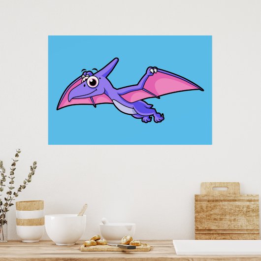 Schattigee afbeelding van een vliegende pterodacty poster (Keuken)