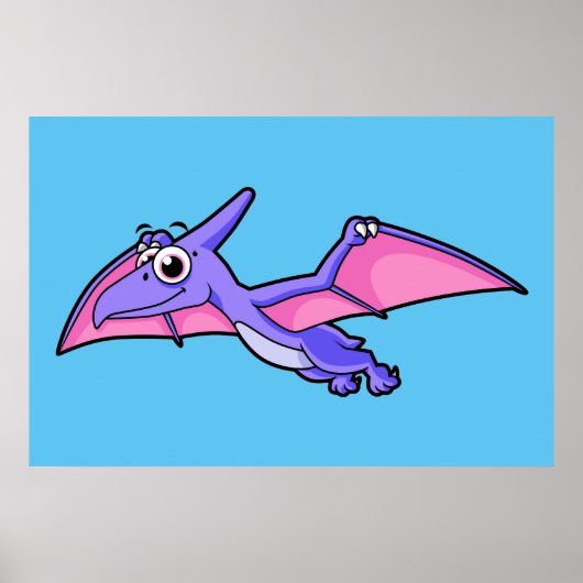 Schattigee afbeelding van een vliegende pterodacty poster (Voorkant)