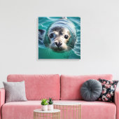 Schattigee afdichting plakken hoofd uit water canvas afdruk (Insitu (Woonkamer))