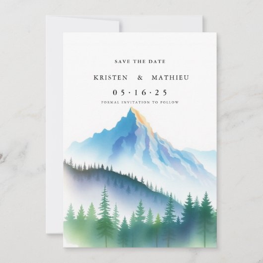 Schattigee afdrukbare berg save the date (Voorkant)