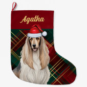 Schattigee Afghaanse Hound Dog Holiday Plaid Geper Grote Kerstsok (Voorkant)