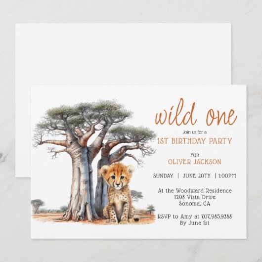 Schattigee Afrikaanse savanne wild één 1e verjaard Kaart (Voorkant / Achterkant)