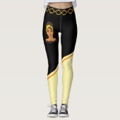 Schattigee Afrikaanse Vrouw Zwart & Beige Gestreep Leggings (Voorkant)
