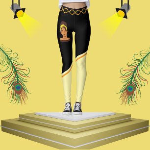 Schattigee Afrikaanse Vrouw Zwart & Beige Gestreep Leggings