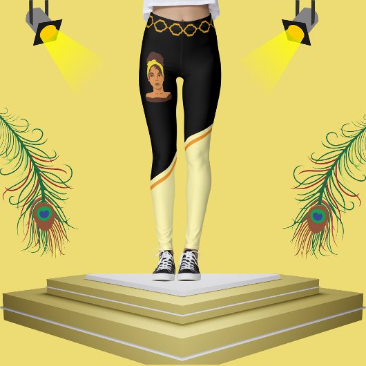 Schattigee Afrikaanse Vrouw Zwart & Beige Gestreep Leggings