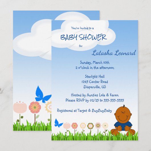 Schattigee Afro-Amerikaanse Baby Boy Shower Uitnod Save The Date (Voorkant / Achterkant)