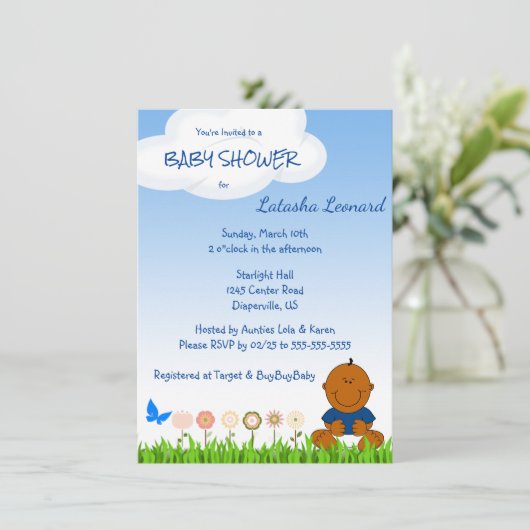 Schattigee Afro-Amerikaanse Baby Boy Shower Uitnod Save The Date (Staand voorkant)