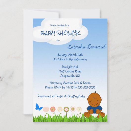 Schattigee Afro-Amerikaanse Baby Boy Shower Uitnod Save The Date (Voorkant)