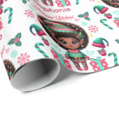 Schattigee Afro-Amerikaanse Elf Meisje Kerstmis Cadeaupapier (Rol Hoek)