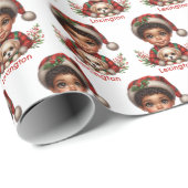 Schattigee Afro-Amerikaanse jongen en puppy kerst Cadeaupapier (Rol Hoek)