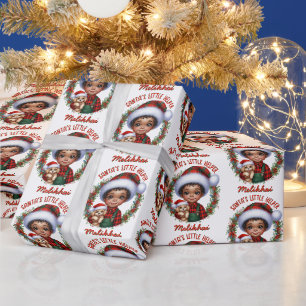 Schattigee Afro-Amerikaanse jongen met puppykerst Cadeaupapier