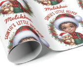 Schattigee Afro-Amerikaanse jongen met puppykerst Cadeaupapier (Rol Hoek)