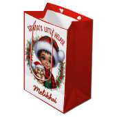 Schattigee Afro-Amerikaanse jongen met puppykerst Medium Cadeauzakje (Voorkant Gekanteld)