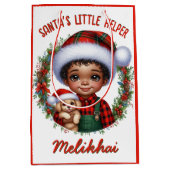 Schattigee Afro-Amerikaanse jongen met puppykerst Medium Cadeauzakje (Voorkant)