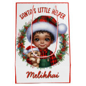 Schattigee Afro-Amerikaanse jongen met puppykerst Medium Cadeauzakje (Achterkant)