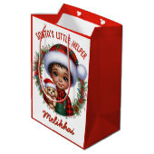 Schattigee Afro-Amerikaanse jongen met puppykerst Medium Cadeauzakje (Achterkant Gekanteld)