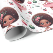Schattigee Afro-Amerikaanse roze ballerina kerst Cadeaupapier (Rol Hoek)