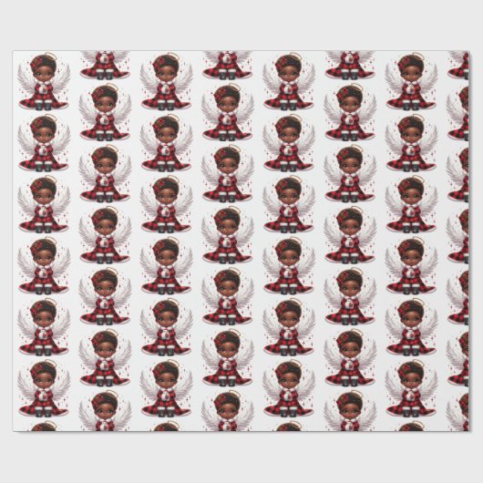 Schattigee Afro Angel Klein Meisje Rood & Zwart Ke Cadeaupapier (Vlak)