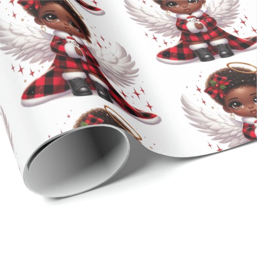 Schattigee Afro Angel Klein Meisje Rood & Zwart Ke Cadeaupapier (Rol Hoek)
