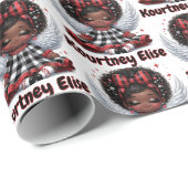 Schattigee Afro Angel Klein Meisje Rood & Zwart Ke Cadeaupapier (Rol Hoek)