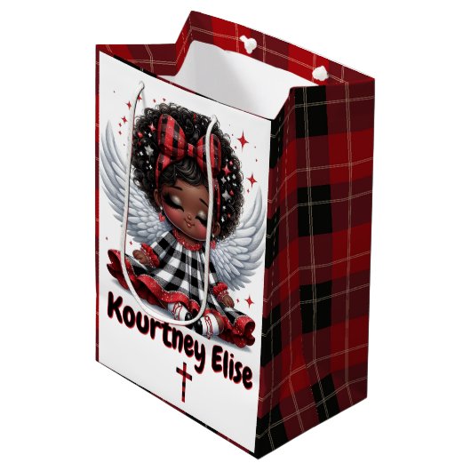 Schattigee Afro Angel Klein Meisje Rood & Zwart Ke Medium Cadeauzakje (Voorkant Gekanteld)