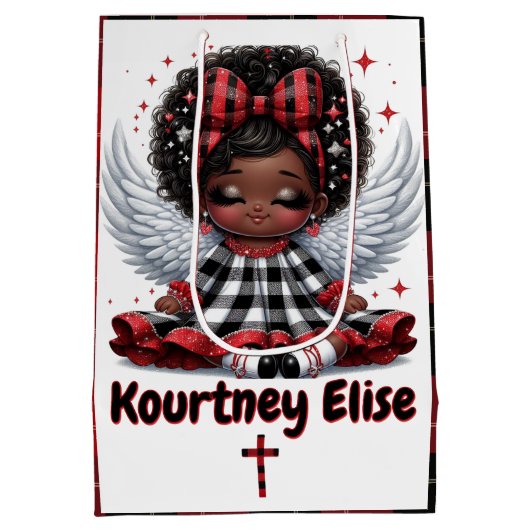 Schattigee Afro Angel Klein Meisje Rood & Zwart Ke Medium Cadeauzakje (Achterkant)