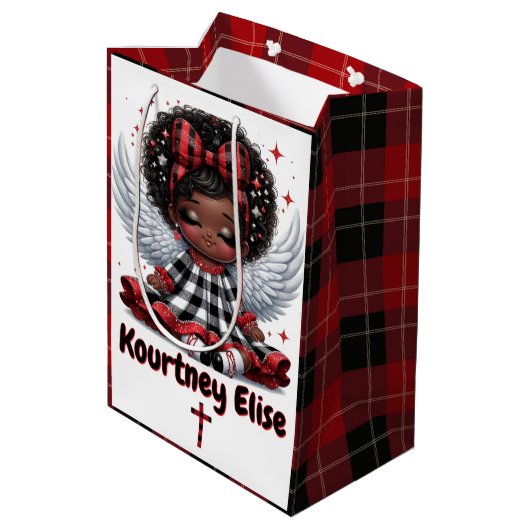 Schattigee Afro Angel Klein Meisje Rood & Zwart Ke Medium Cadeauzakje (Achterkant Gekanteld)