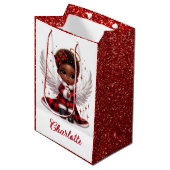 Schattigee Afro Angel Klein Meisje Rood & Zwart Ke Medium Cadeauzakje (Voorkant Gekanteld)