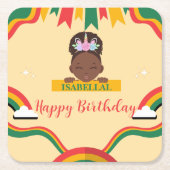 Schattigee afro eenhoorn Afro-Amerikaanse meisjes Kartonnen Onderzetters (Voorkant)