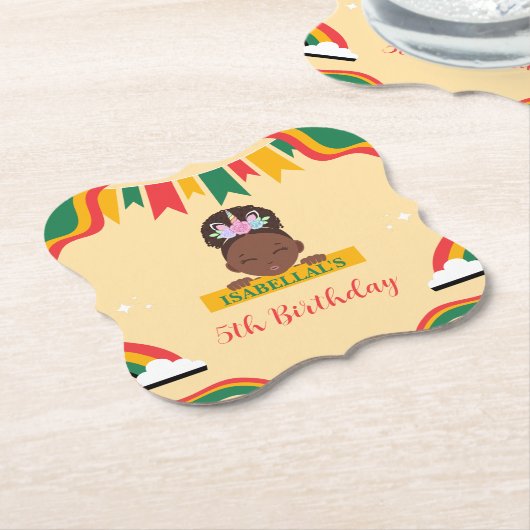 Schattigee afro eenhoorn Afro-Amerikaanse meisjes Kartonnen Onderzetters (Gekanteld)