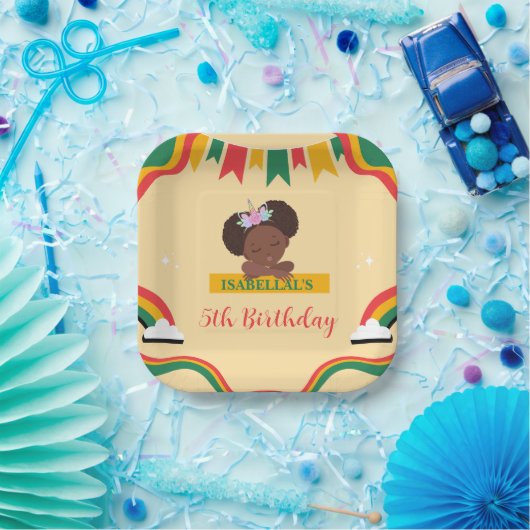 Schattigee afro eenhoorn Afro-Amerikaanse meisjes  Papieren Bordje (Feest)