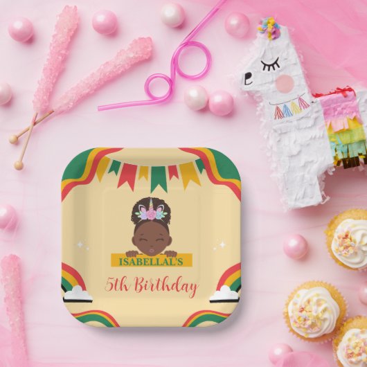 Schattigee afro eenhoorn Afro-Amerikaanse meisjes  Papieren Bordje (Feest)