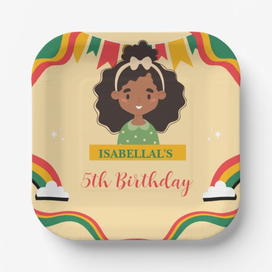 Schattigee afro zeemeermin Afro-Amerikaanse meisje Papieren Bordje (Voorkant)