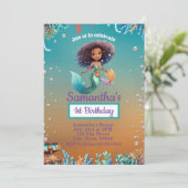 Schattigee Afro Zeemeermin Verjaardagsuitnodiging  Kaart (Staand voorkant)