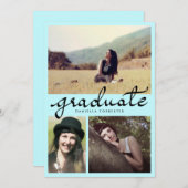 Schattigee Afstuderen kalligrafie Drie foto's Blau Kaart (Voorkant / Achterkant)