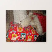 Schattigee akita in rode kerstmuts voor kerst legpuzzel (Horizontaal)