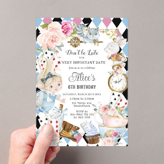 Schattigee Alice in Wonderland Verjaardagsthee Par Acryl Uitnodigingen (Insitu (Draagbaar))