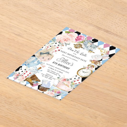 Schattigee Alice in Wonderland Verjaardagsthee Par Acryl Uitnodigingen (Laagn)