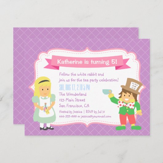 Schattigee Alice in Wonderland Verjaardagsthee Par Kaart (Voorkant / Achterkant)