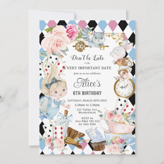 Schattigee Alice in Wonderland Verjaardagsthee Par Kaart (Voorkant)