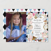 Schattigee Alice in Wonderland Verjaardagsthee Par Kaart (Voorkant / Achterkant)