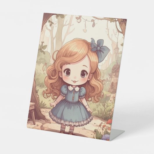 Schattigee Alice in Wonderland Whimsical Woodland  Reclamebord Met Voetstuk (Voorkant)
