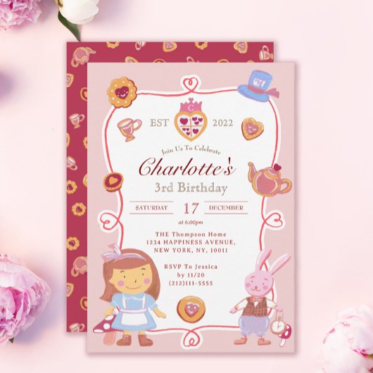 Schattigee Alice 'Tea Party Roze Verjaardagsuitnod Kaart