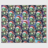 Schattigee Alien en Cat in Space Cadeaupapier (Vlak)