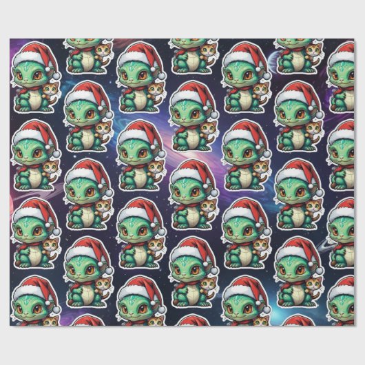 Schattigee Alien en Cat in Space Cadeaupapier (Vlak)