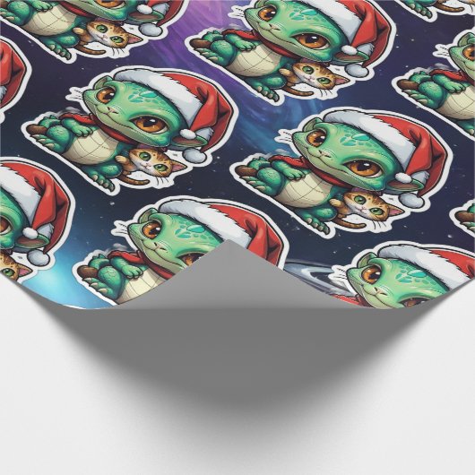 Schattigee Alien en Cat in Space Cadeaupapier (Hoek)