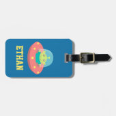 Schattigee Alien in ruimteschip Kinder gepersonali Bagagelabel (Voorkant horizontaal)