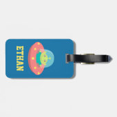 Schattigee Alien in ruimteschip Kinder gepersonali Bagagelabel (Achterkant horizontaal)